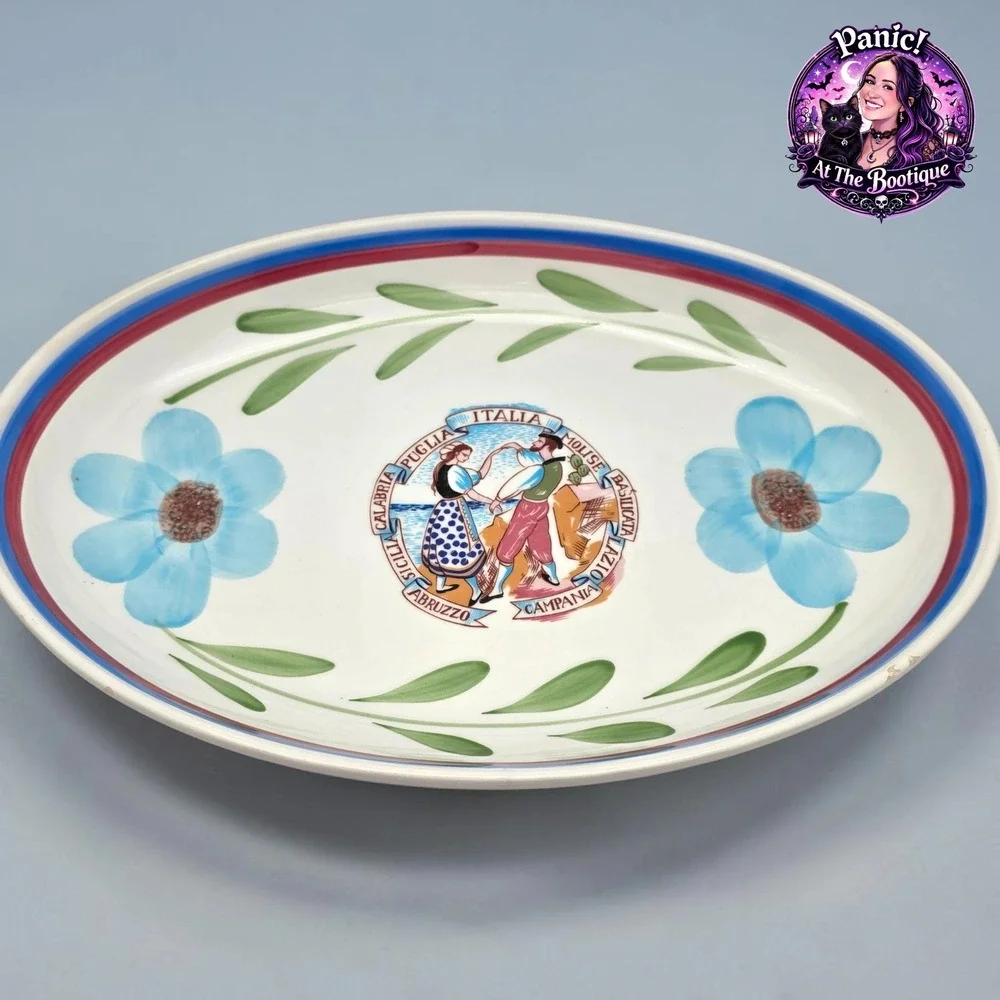 Vintage VillaWare Serving Platter Hand Painted Floral Italian Folk Art Rustic